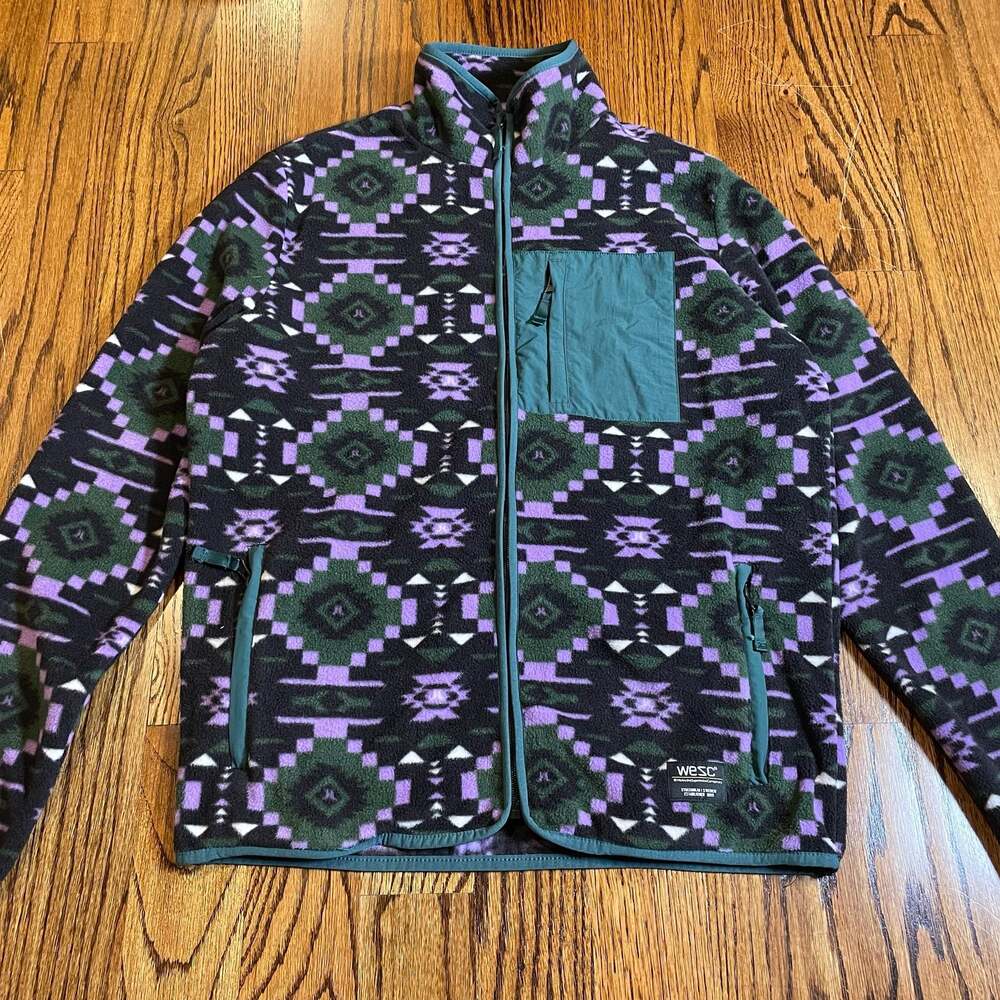WeSC Geometric Aztec Pattern Full Zip Fleece Jacket Size Mens M / Womens L
